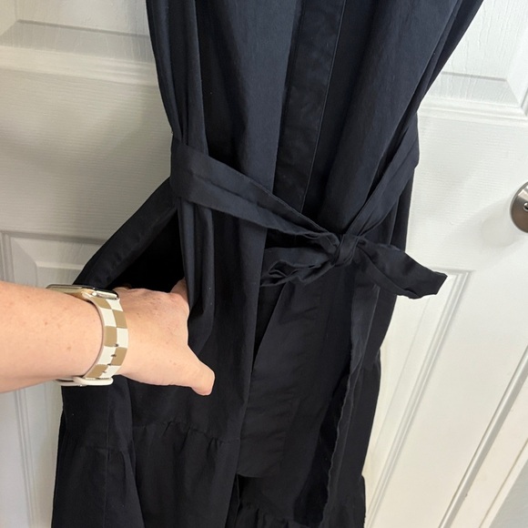 Chico's Black Eyelet Hem Midi Dress with Tie Belt & Pockets Sz 2.5 (14) - Picture 13 of 14